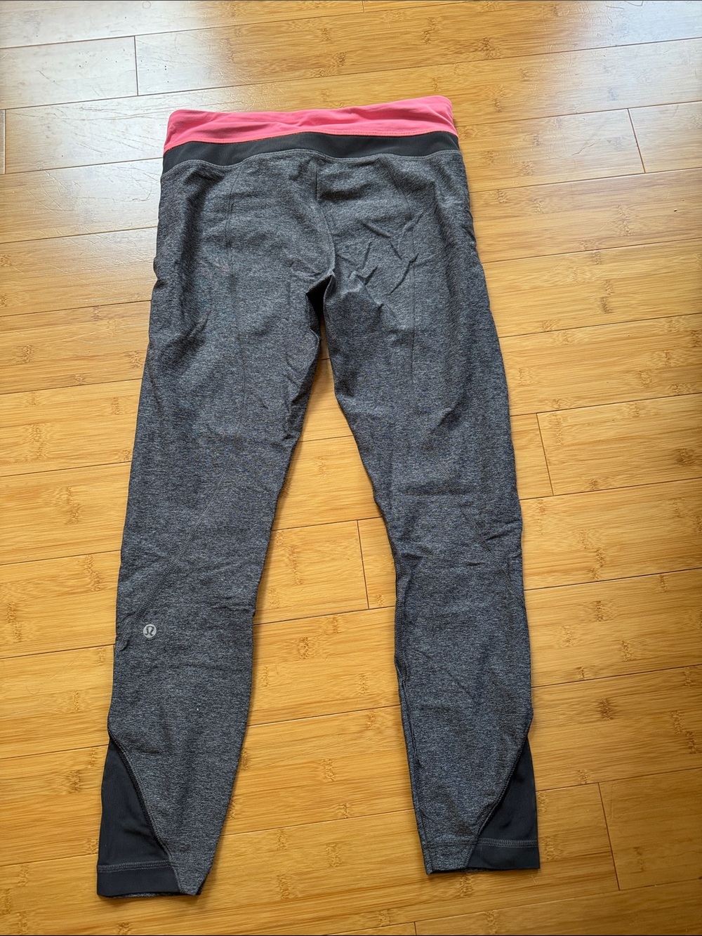 Lululemon Gray Performance Leggings with Pink Waistband